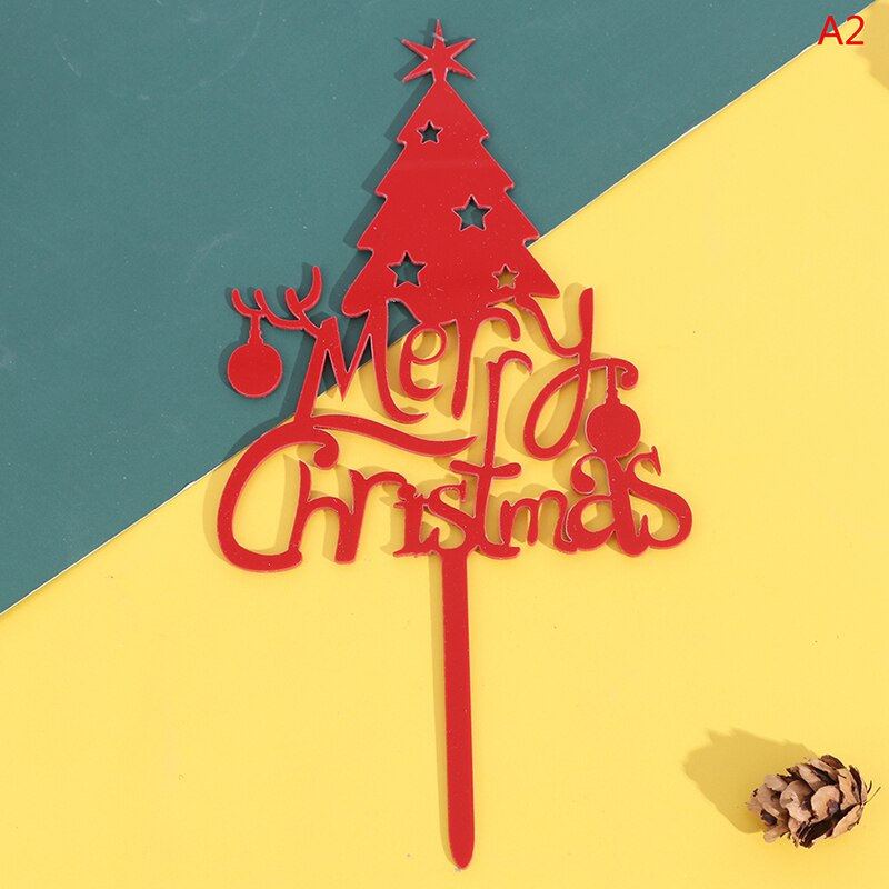 1PC Merry Christmas Cake Flag Topper Acrylic Cake Card Inserting Party Cake Decoration Christmas Plug-in party Supplies: 2