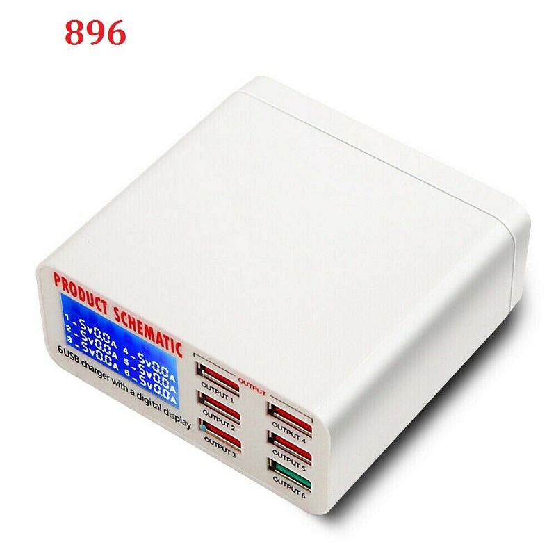 USB Charge 3.0 6-Port 6A USB Charger Adapter Hub Multi Port USB Hub With Charger Dock Station with LCD Display Auto Detect Tech