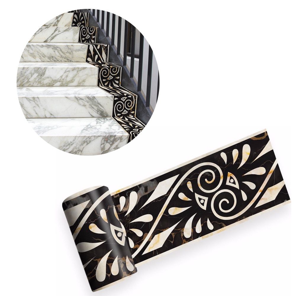 3d Marble Self-adhesive Greek Pattern Wall Stair Floor Border Tile Sticker Kitchen Bathroom Basin Baseboard Wall Sticker 2m