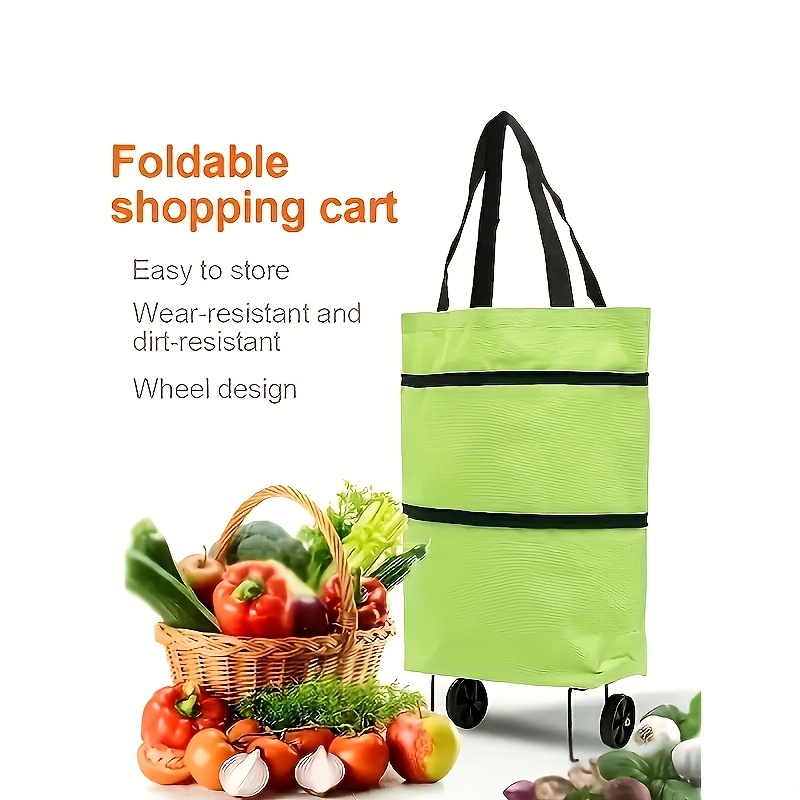 Foldable Shopping Bag with Wheels Trolley Basket Small Pull Cart Home Utility Retractable Tug Supermarket Grocery Shopping Cart