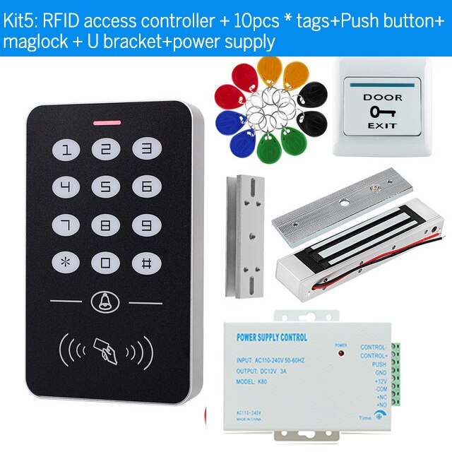 Toegangscontrole Systeem Kit 125Khz Rfid Tags Access Controller Keypad + Voeding + Sloten + Drukknop Voor deur Entry Security