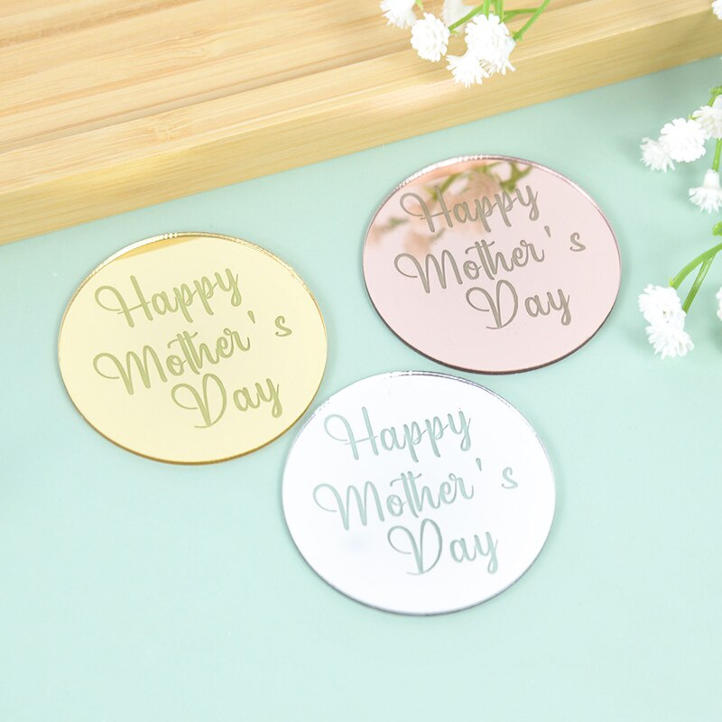 Décoration de Cupcake en acrylique pour fête des mères, 10 pièces en or, cercle rond, décoration de gâteau à Dessert, pour de fête des mères