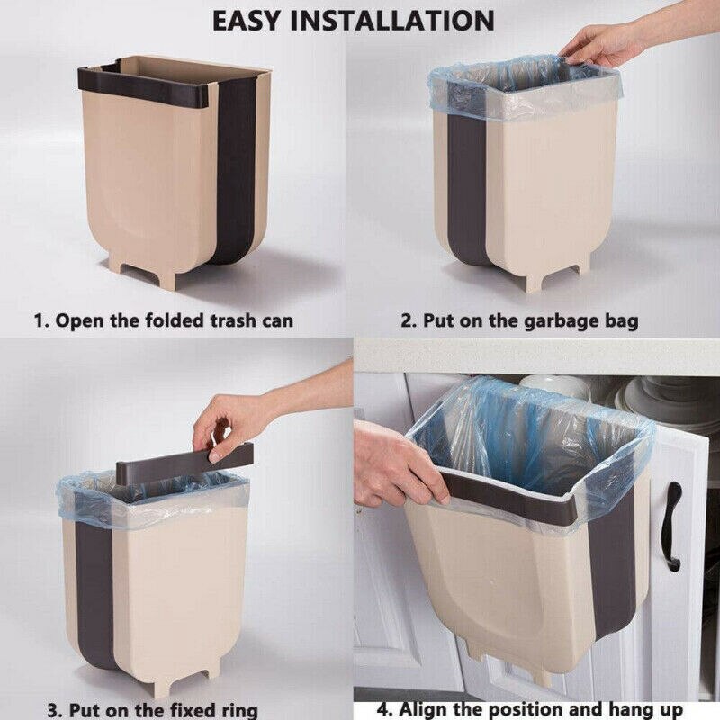 Wall Mounted Folding Waste Bin Kitchen Cabinet Door Hanging Trash Bin Garbage Car Trash Can Wall Mounted Foldable Cleaning