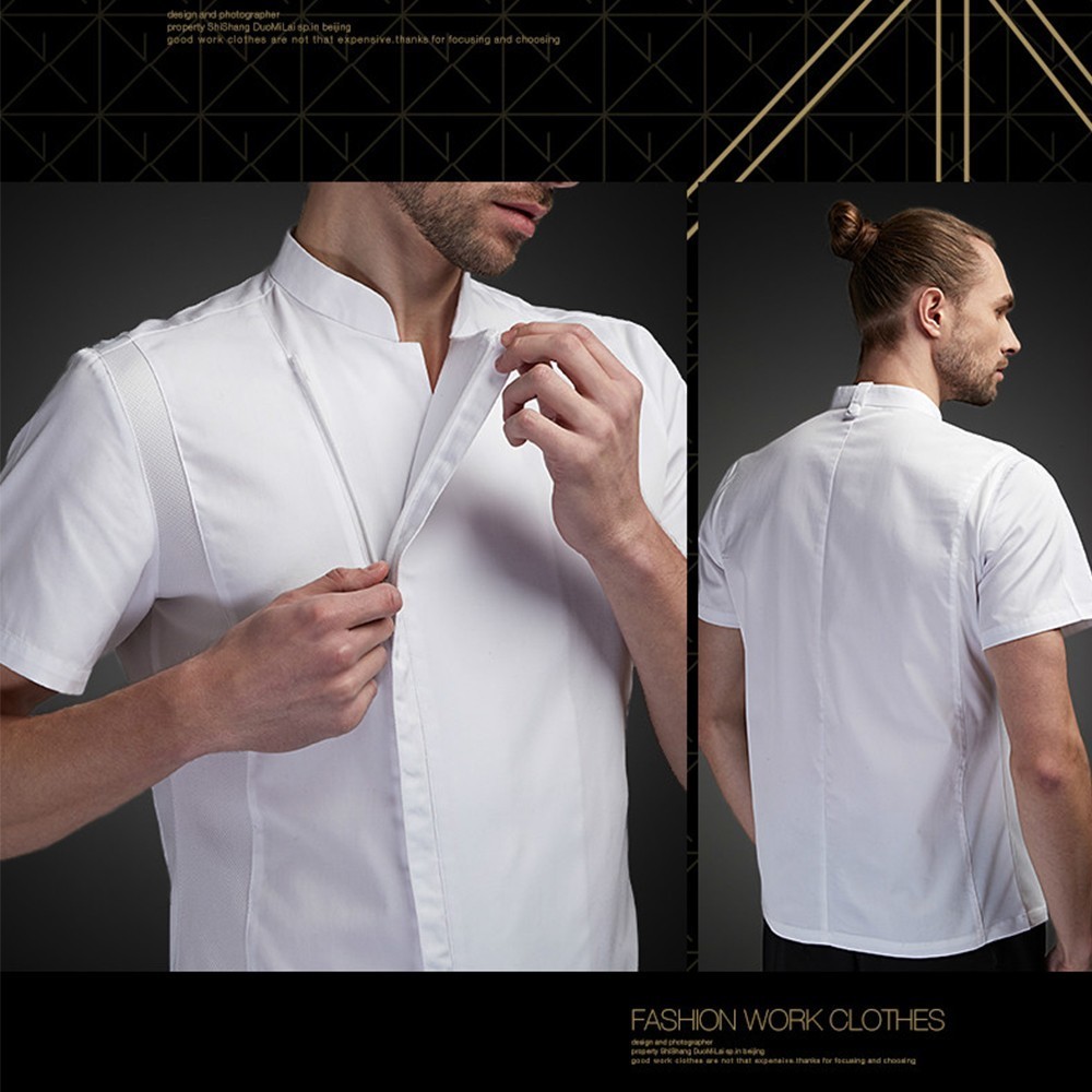 Kortærmet kokkeuniform åndbar sommerkøkken madlavningsjakke restaurant hotel cafe barber shop tjener arbejdsskjorte unisex