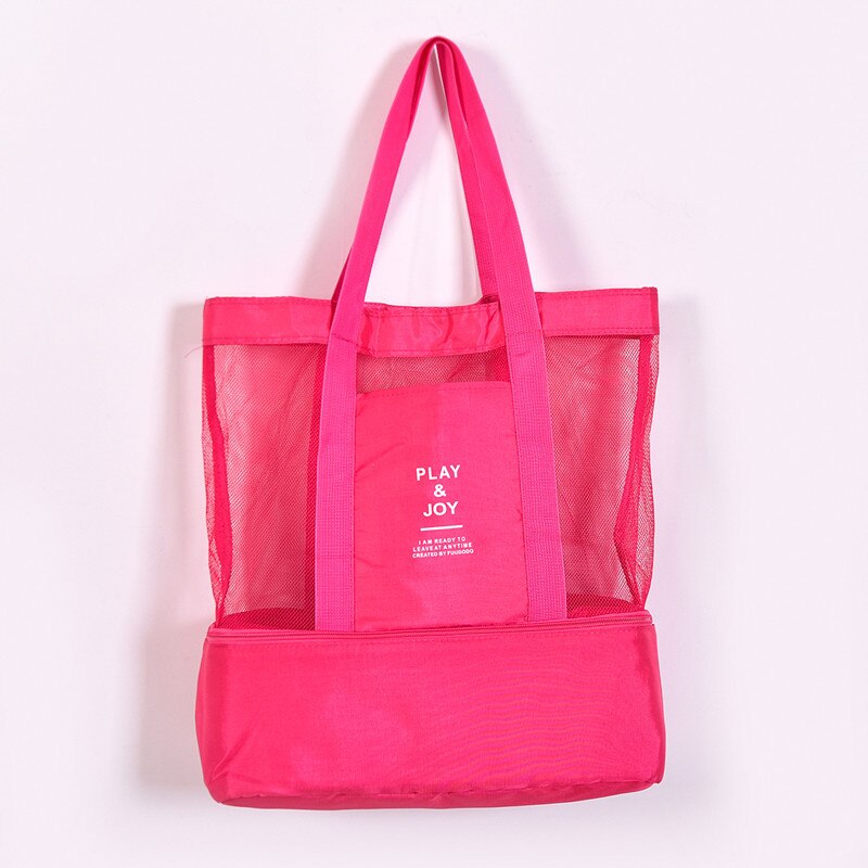 Torba na plażę Sunbeach z chłodząca torba termiczna netto torba na piknik: gorąco różowy