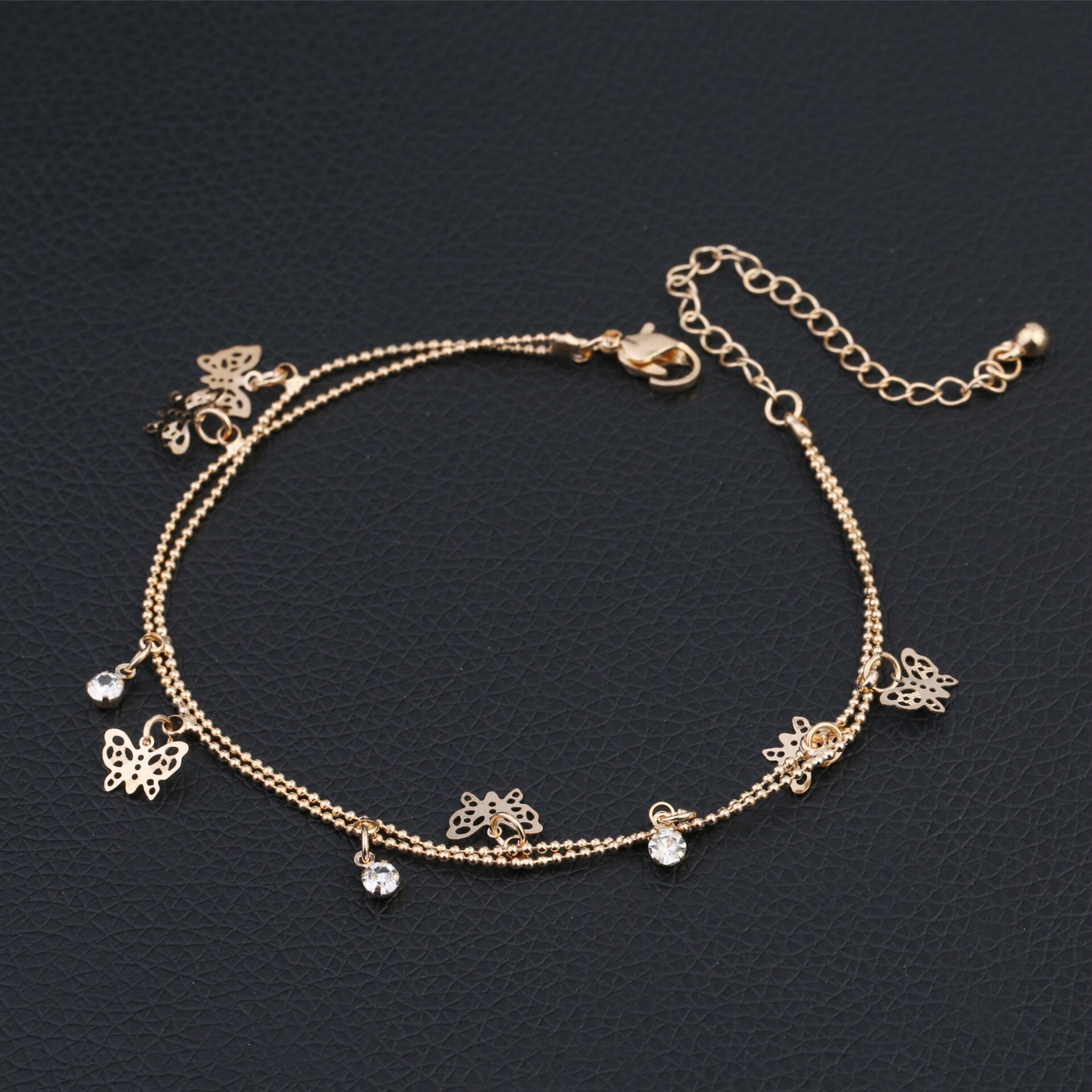 Schmetterling Knöchel Armband Gold Farbe Zirkon Fußkettchen Armbänder Sommer Barfuß Strand Zubehör Bein Armband Frauen Schmuck: Gold