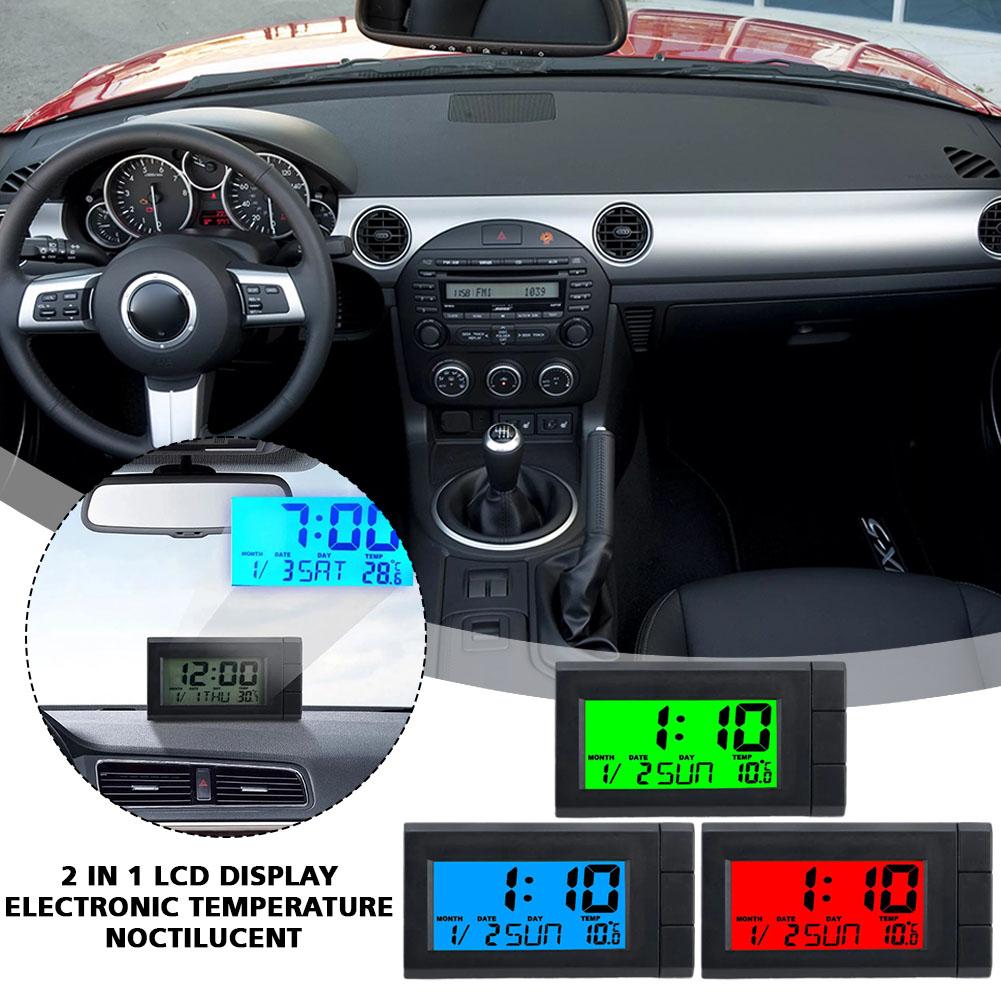 Reloj Digital 3 en 1 para coche, accesorio con pantalla Lcd, calendario, temperatura, retroiluminación, T1e6