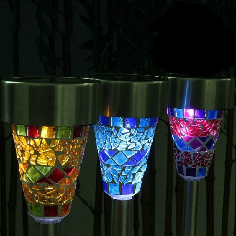 Solar Led Path Ingekleurd Licht Outdoor Tuin Gazon Rvs Spot Lamp Mozaïek Glas Lamp