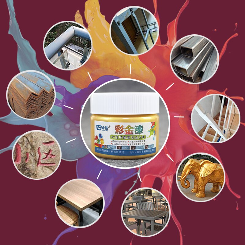 Gold Acrylic Paint Metal Lacquer Wood Varnish Coating Quick-drying&Anti-rust for Crafts Furniture Statuary Coloring 100g