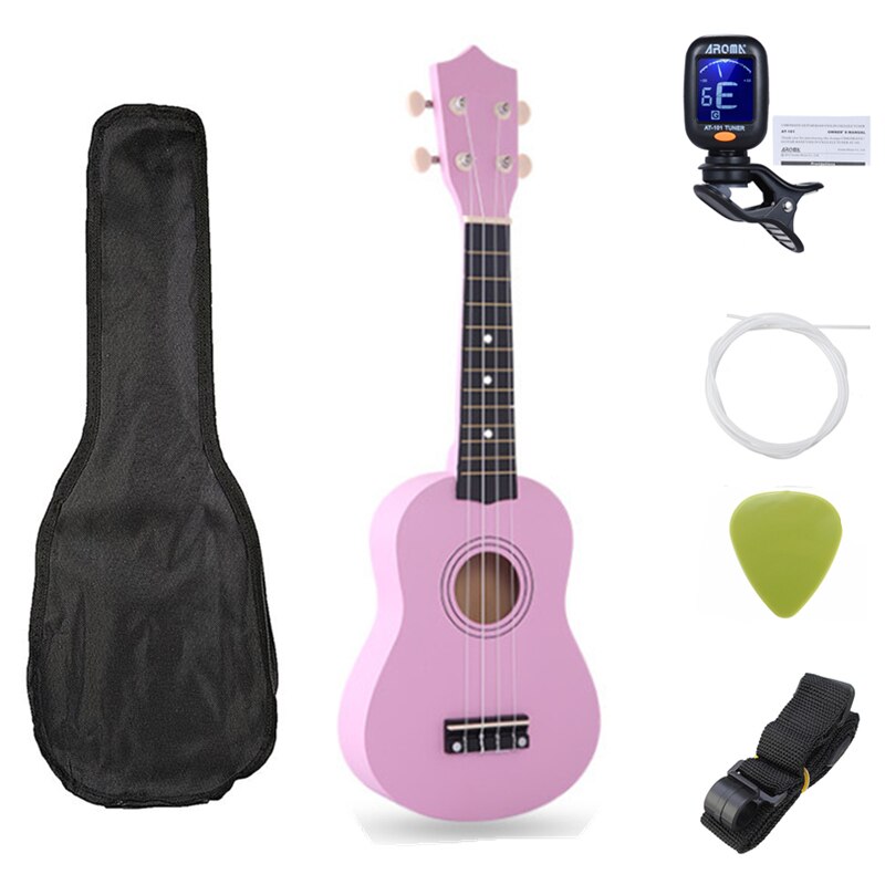 Sevenangel Ukulele 21 Inch Kinderen Ukelele Sopraan 4 Strings Hawaiian Sparren Basswood Gitaar Uke Kids Muziek Instrument: Pink color set