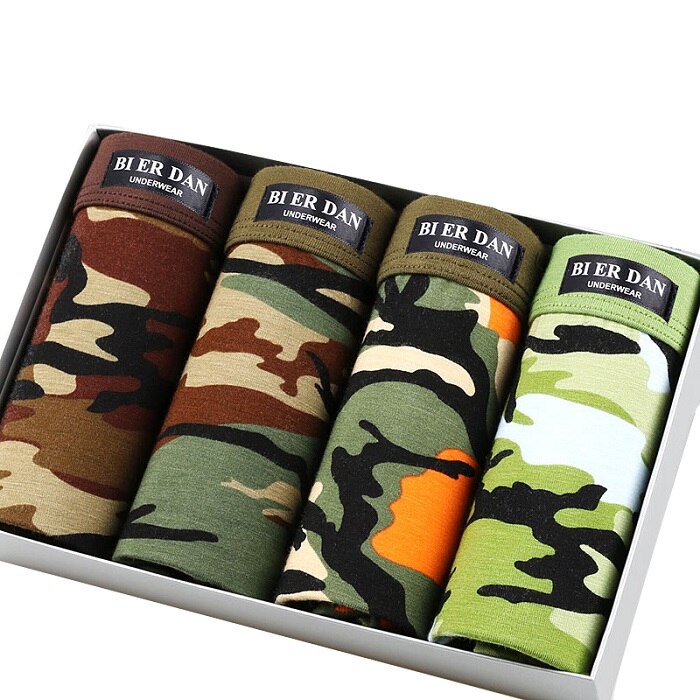 4pcs/lot brand Mens Underwear Boxers camouflage boxer men print comfortable and breathable Pattern Cueca boxer homme: XXXL