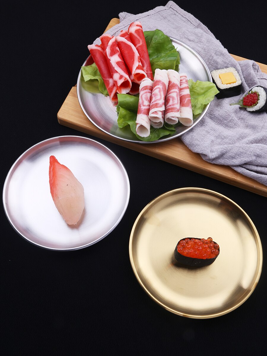Japan Korean Stainless Steel Platter Plate Restaurant Barbecue Meat Flat Cake Sushi Dish