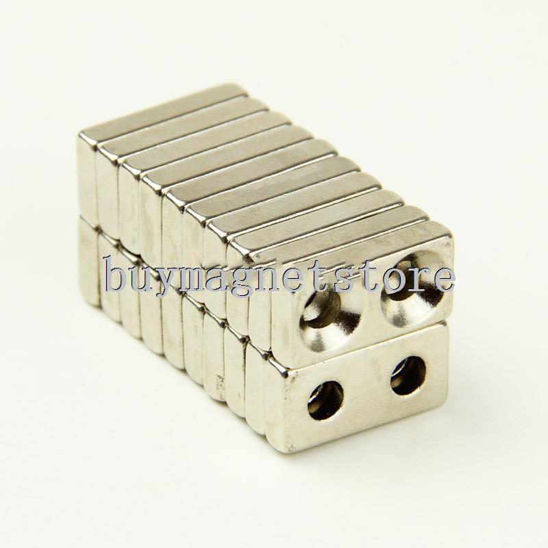 10 stuks Block Verzonken Magneet 20 mm x 10 mm x 4 mm 2-Gaten 3 mm Zeldzame Aarde neodymium magneten