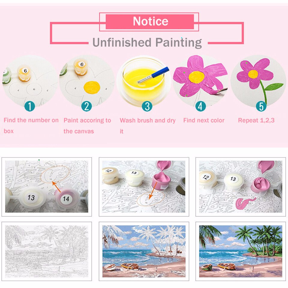 HUACAN pintura al óleo por números paisaje DIY fotos por números Paisaje del mar Kits de dibujo lienzo pintado a mano decoración del hogar