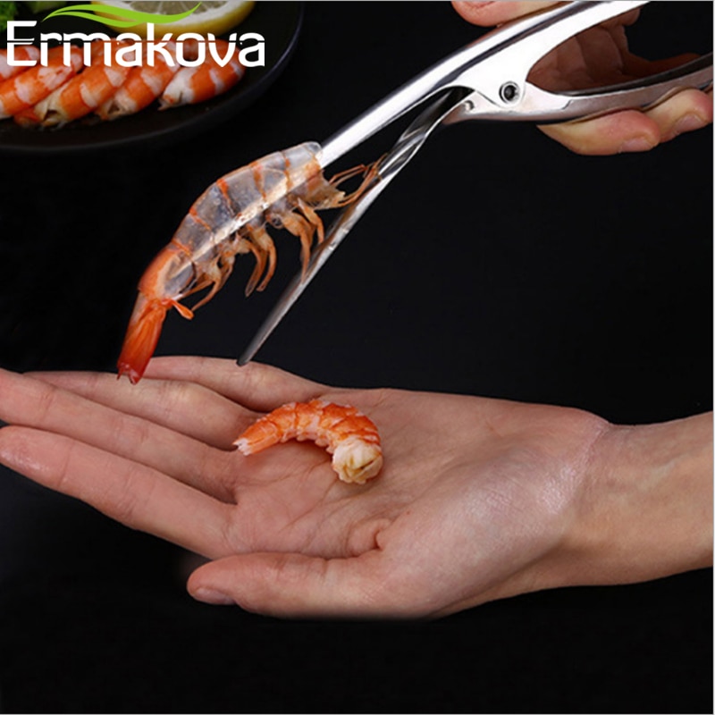 Ermakova rejer reje skræller rustfrit stål reje deveiner skræl enhed køkken madlavning fisk og skaldyr værktøj køkken gadgets