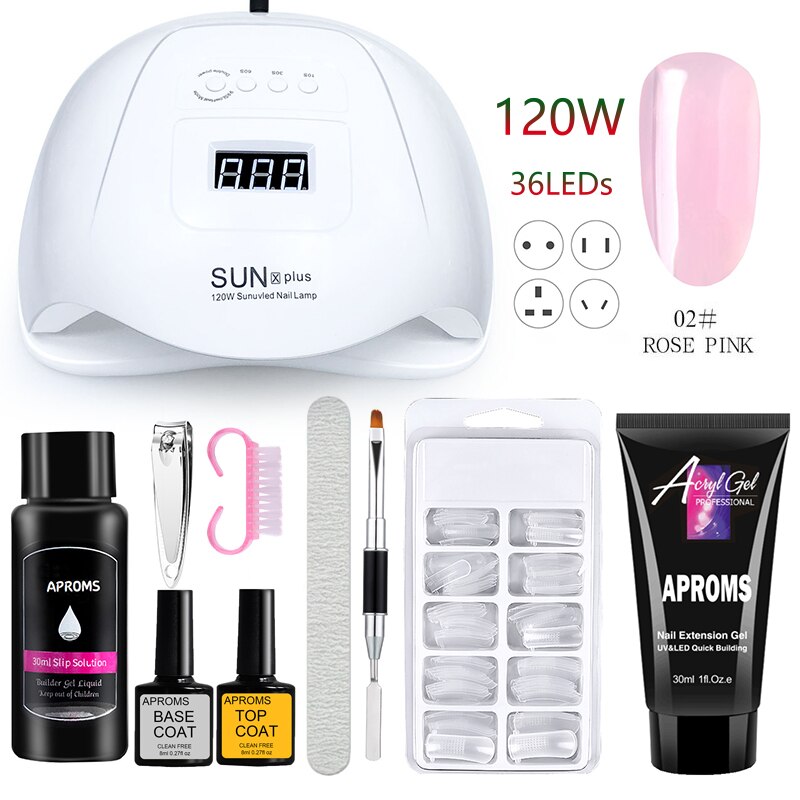 120W UV LED Nail Lamp Kit Poly Nail Gel Kit UV Nail Gel Builder Set Nail Builder Set 30ML UV Gel Manicure Set Extension Nail Kit: Poly Gel Set 2