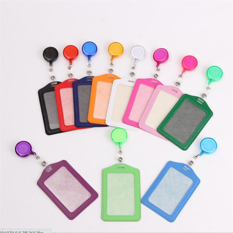 Bank Credit Card Houders Bus Id Identiteitskaarten Case Multicolor Badge Met Intrekbare Reel Werk Card Cover Pu Leer Kaarthouder