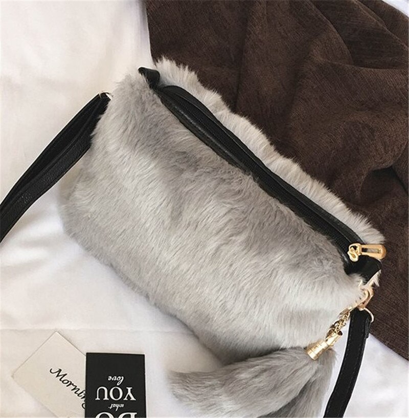 Weiche Warme Pelz Tasche Schulter Tasche Weibliche Leopard Weiblichen Beutel Große Plüsch Winter Handtasche Winter Umhängetasche
