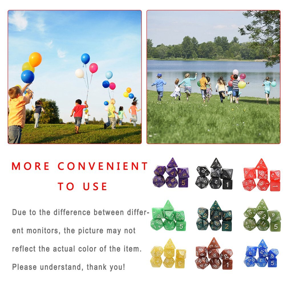 7pcs/set Games Gaming Dices Multi-sided Dices Desktop Game Accessories Multi Faceted Acrylic Dice Suit