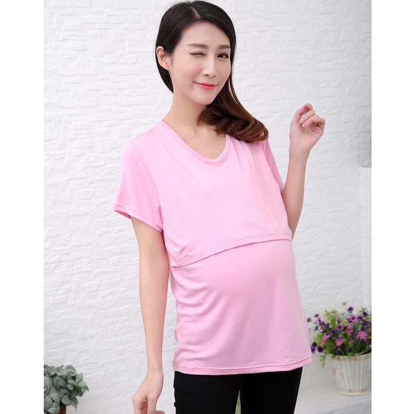 Barsel tøj barsel skjorte ammende top amning top graviditet tøj til gravide barsel toppe: Lyserød / L