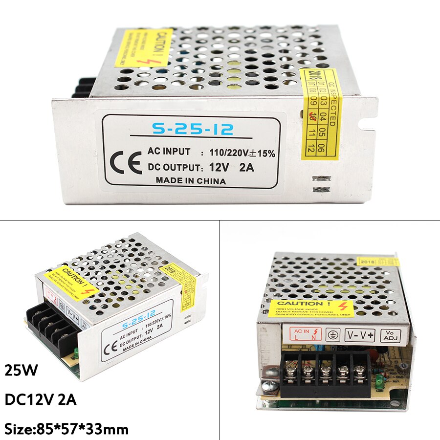 Fuente de alimentación de 12 V para lámpara de luz LED, transformador de cc 12 v, adaptador de fuente de alimentación conmutada de 12 V, 1A, 2A, 3A, 220V, 12 V, 2A: 12V 2A 25W