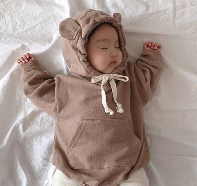 Lente herfst baby bodysuits kleine berenoren baby jongens bodysuit fluwelen kinder hoody bodysuit cartoon meisjes lange mouwen: Bruine romper / 3t 100cm