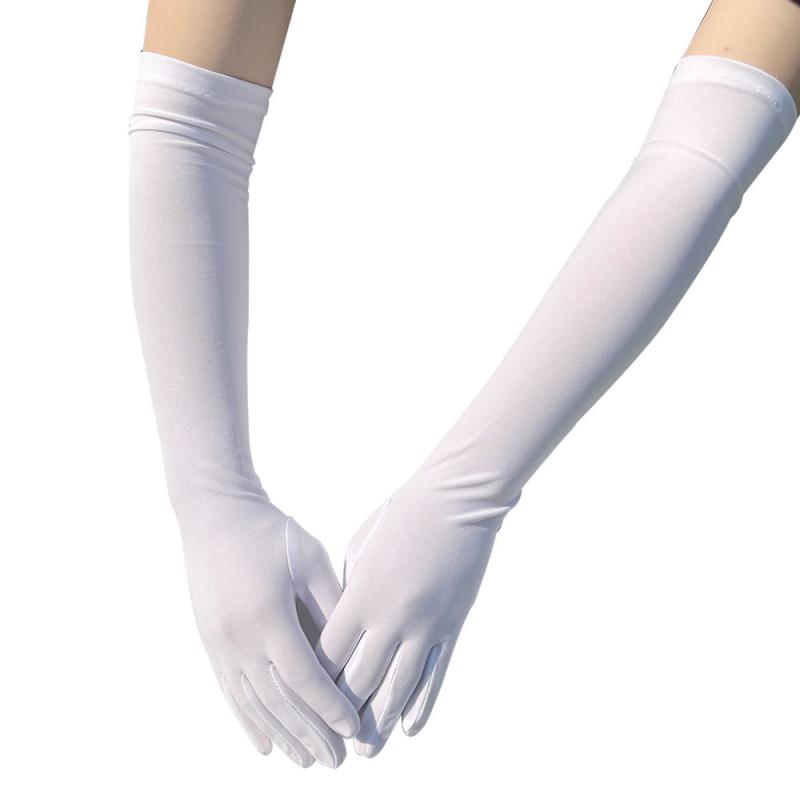 Manoplas para mujer, guantes elásticos de seda de leche para mujer, Festival, , grupo, espectáculo, Bar, baile, guantes de vestir, guantes de 45Cm de largo C013: Negro