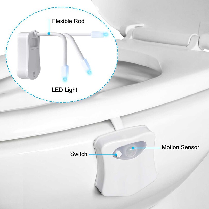 Lumière de Nuit LED pour Toilette Equipé d&#39;un Capteur de Mouvement, modèle PIR, 8 Couleurs Différentes, Eclairage pour Cuvette, Salle de Bain