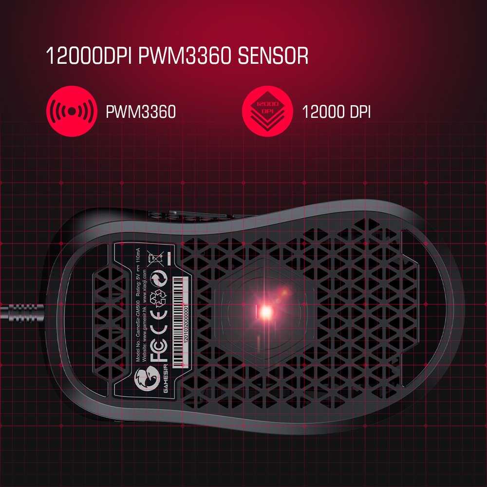 GameSir GM500 Kabelgebundene Gaming-Maus, superleichte PC-Maus mit optischem PMW33600-Sensor 12000 DPI