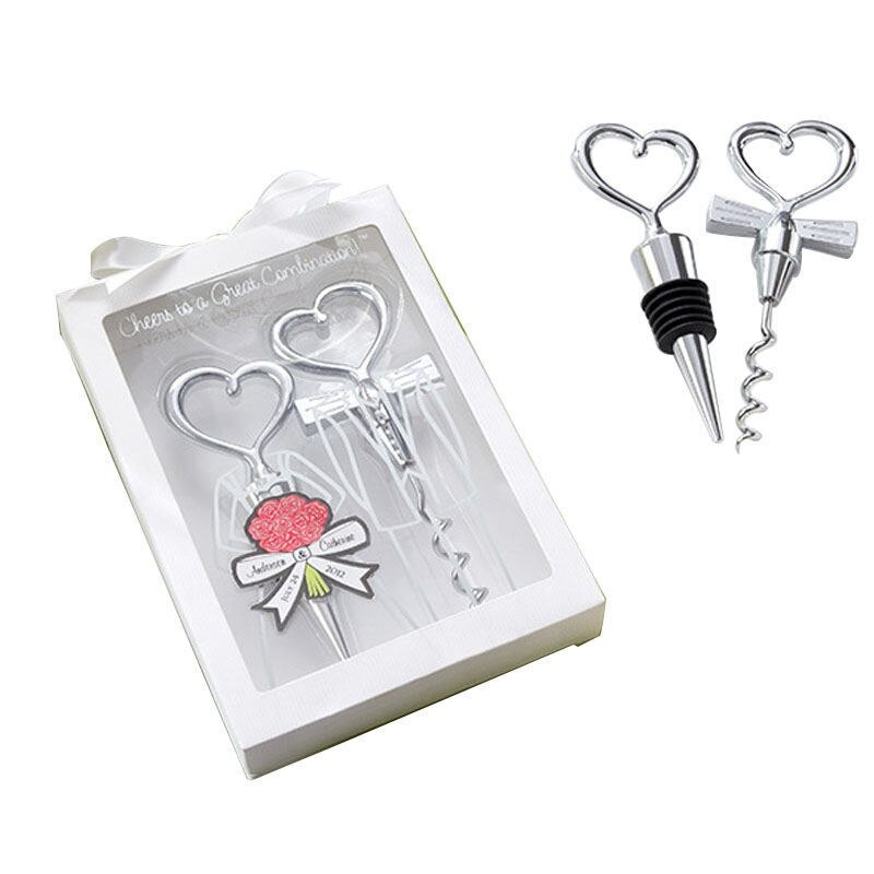 Liefde Hart Kurkentrekker Wijn Flesopener + Wijn Stopper Wedding Gunsten Voor Gasten Flesopener Set Bruiloft Decoratie: WHITE