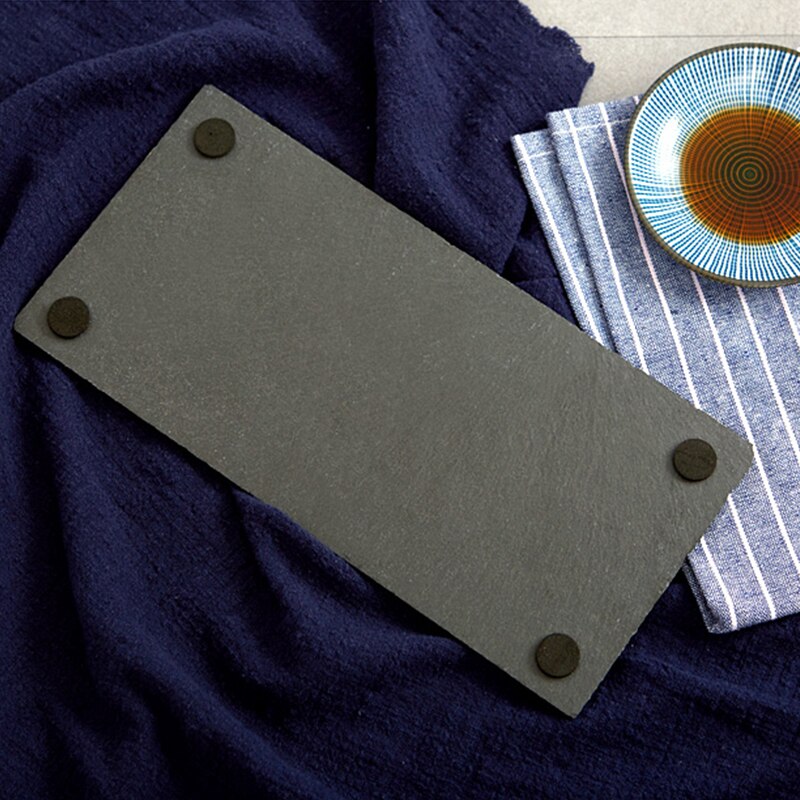 Rectangle Black Rock Plate Slab Round Natural Slate Dinner Plates Pasta Sushi Food Photography Props Serving Tray Cake Dishes