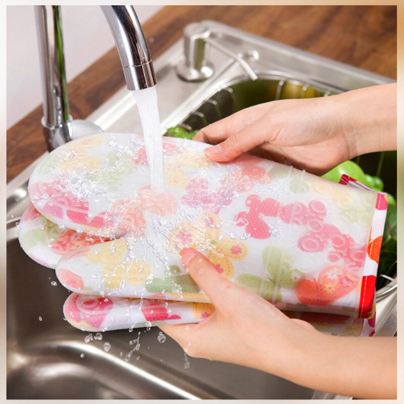 Heat Resistant Silicone Gloves Oven Mitts With Cotton Lining Non-Slip Cooking Grill Glove Oven Pot Holder Kitchen Baking Gloves