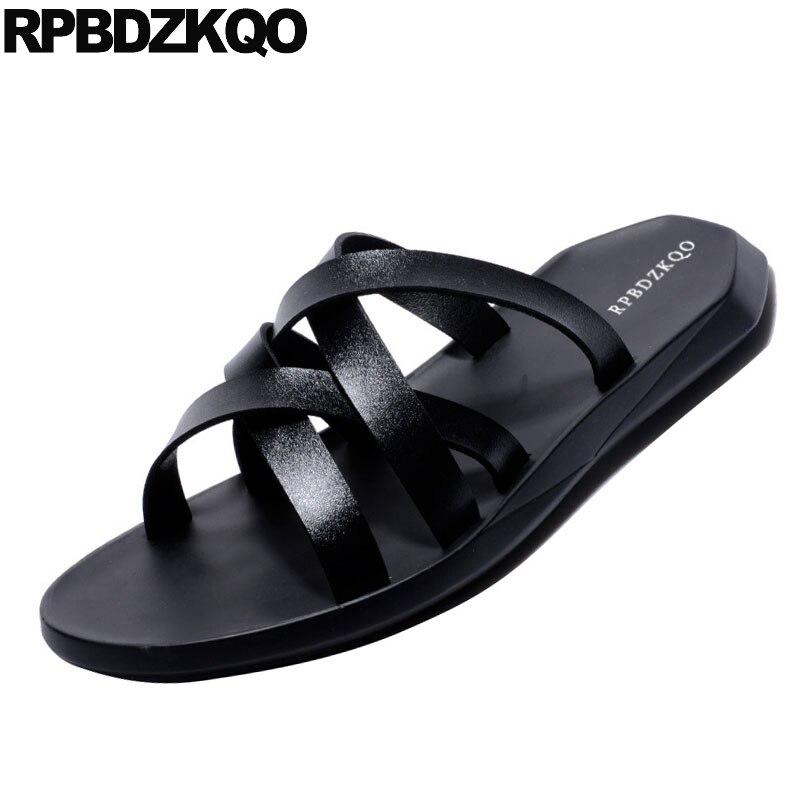waterproof open toe slippers slides strap leather shoes roman outdoor water men gladiator sandals summer white black