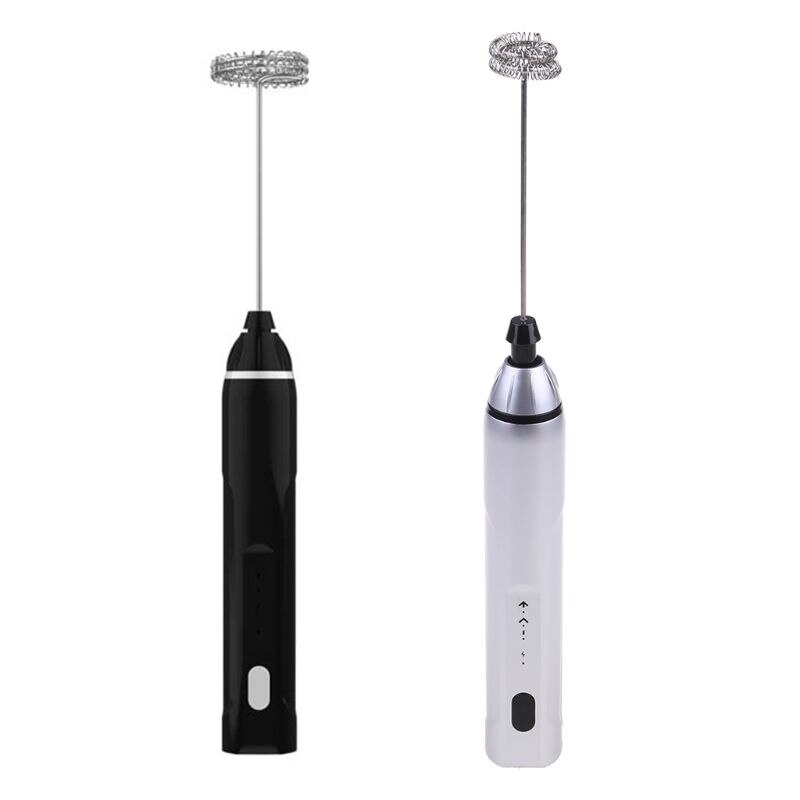USB Rechargeable Milk Frother Mixer 2 Whisk Handheld 3-Speed Milk Foamer