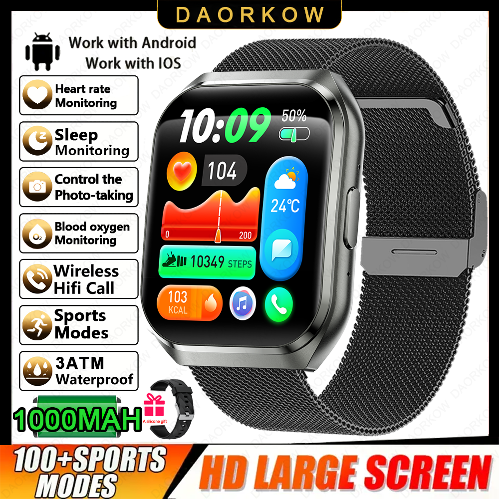 Nuovo Smart Watch Uomo 1000mAh Standby lungo Smartwatch esterno Uomo IP68 Impermeabile Frequenza cardiaca Sport BT Chiamata Batteria grande Orologio intelligente: Rosa