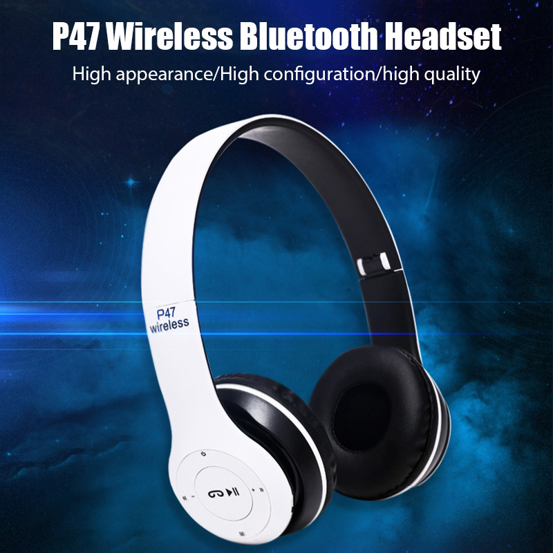 Stereofoniczne słuchawki bezprzewodowe P47 Bluetooth 5.0 składane słuchawki HIFI Bass Kid Girl kask prezent z mikrofonem do telefonu komórkowego