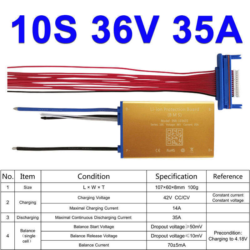 Super Dunne 36V 10S 15A 25A 35A Li Ion Bms Pcm Pcb Met Warmte Sensor En Op Off schakelaar Voor Hailong Batterij Ebike Batterij: Blauw