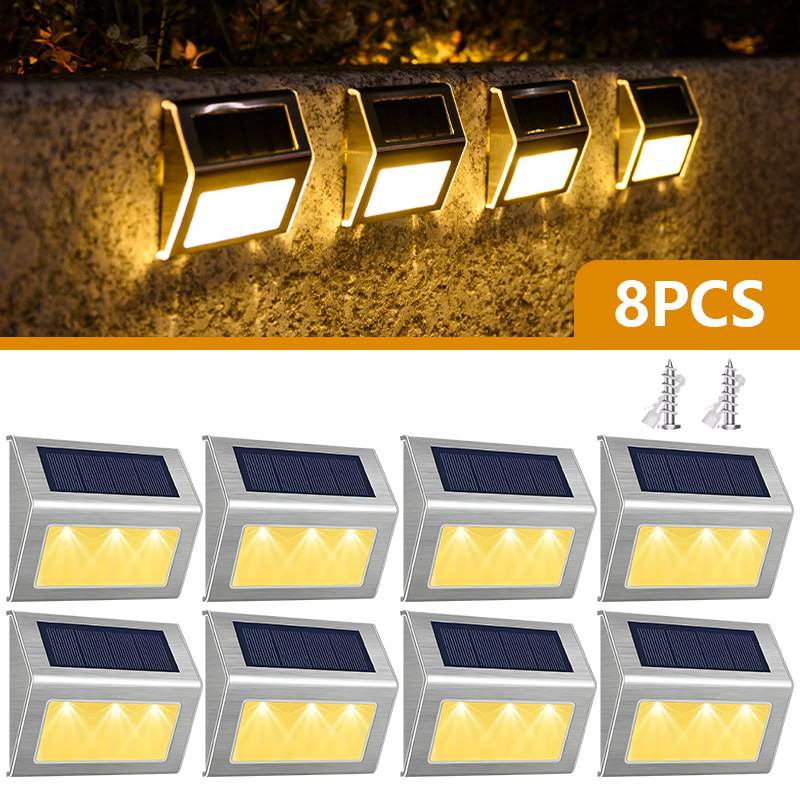 1/4/8Pcs Solar Step Lamp Path Waterproof Solar LED Light Fence Lights Outdoor Garden Lights Pathway Wall Lamp Railing Decoration: ROSE