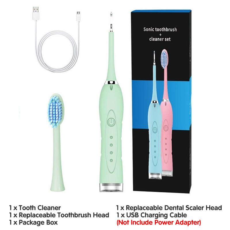2 in 1 elektrisk sonisk tandskaler tandbørste 4 gear justerbar kalkfjerner tandpletter tandsten værktøj vand oral irrigator: Opgraderet grøn