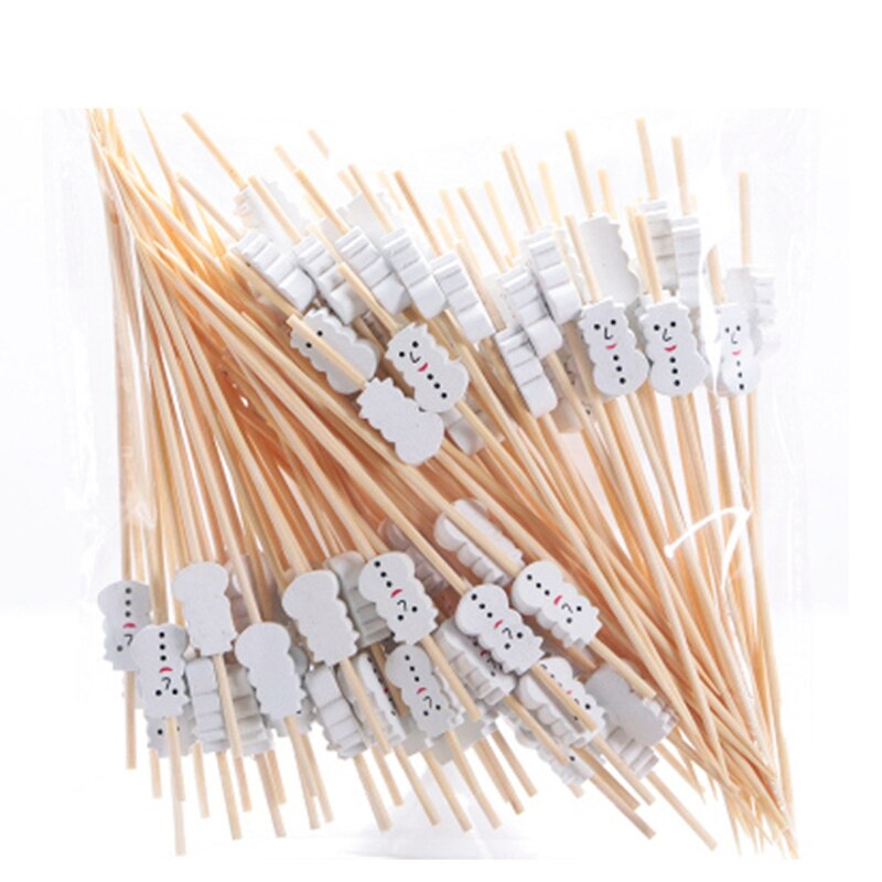 100PCS Bamboo Decorative Toothpicks 12cm Cocktail Picks Disposable Fruit Sticks Buffet Birthday Wedding Party Food Decoration: Snowman
