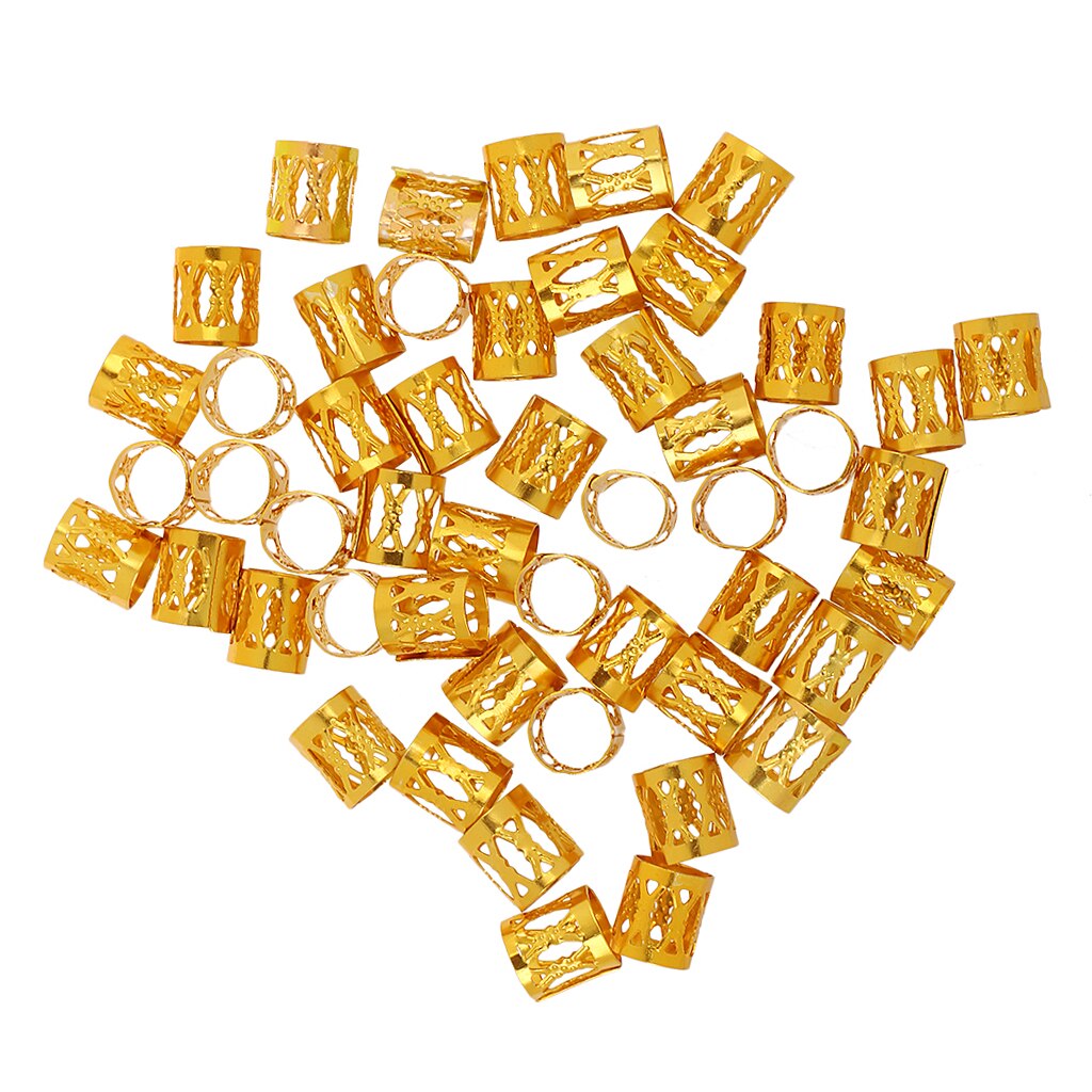 50 Pcs Aluminum Hair Coil Dread Locks Hair Braid Rings Set s Metal Hair Cuff Hair Braiding Bead For Hair Accessory: Golden