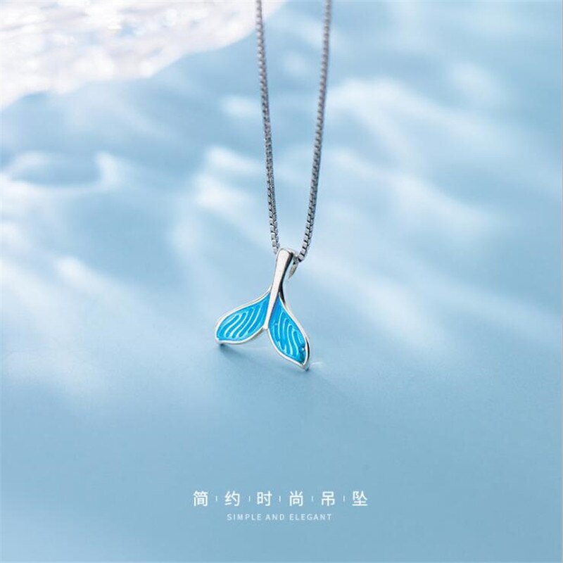 Neue Koreanische Stil Temperament Mori Meerjungfrau 925 Sterling Silber Schmuck Blau Fischschwanz Persönlichkeit Anhänger Halsketten H449
