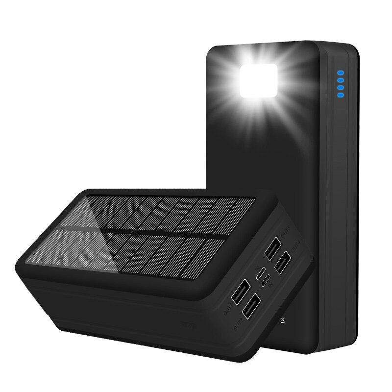 99000mAh Wireless Solar Power Bank Portable Charger Large Capacity 4USB LEDLight Outdoor Fast Charging PowerBank Xiaomi Iphone: Black