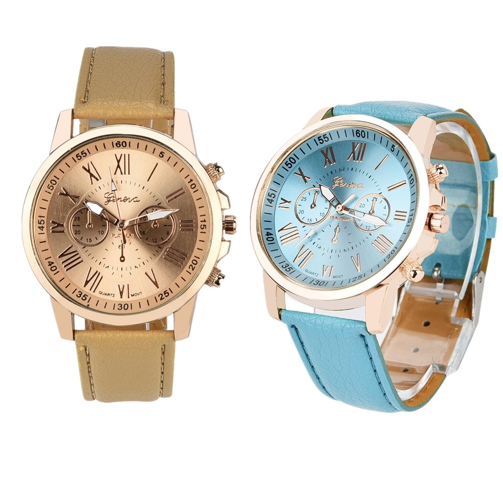 Best Selling Vrouwen Genève Romeinse Mode Cijfers Faux Leather Analoge Quartz Horloge Festival Eenvoudige Casual Armband # D