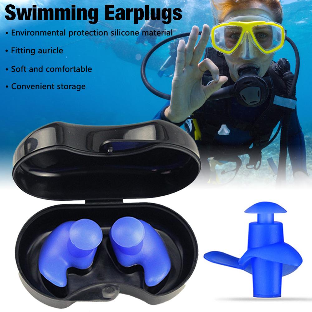 1 paar Weiche Wasserdichte Ohrstöpsel Tauchen Wasser Sport Schwimmen Zubehör Mit Lagerung Kasten Staub-nachweisen Ohr Silikon Sport Stecker