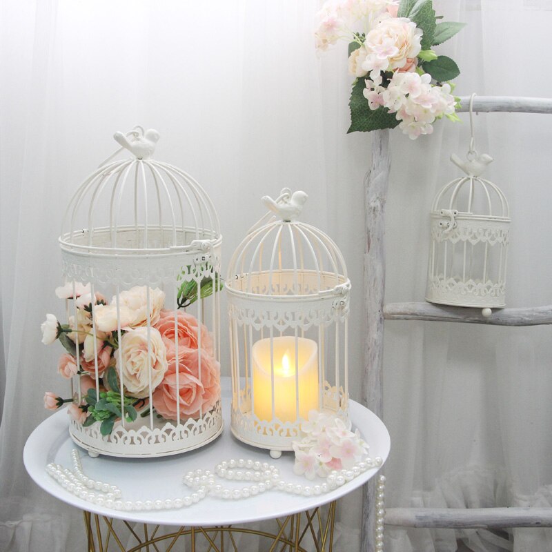 Iron Metal Bird Cage White Bird Cage Decoration Hanging Flower Pot Succulent Wedding Candle Holder Jewelry