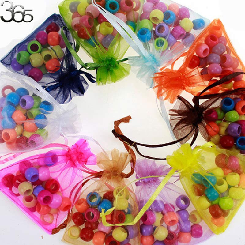 100 stuks partij bruiloft sieraden verpakking organizer gemengde trekbare organza zakjes zakjes 7 x 9cm