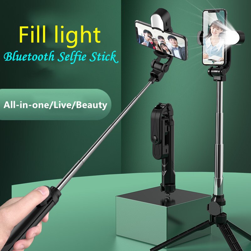 Newest 3 in 1 Wireless Bluetooth Selfie Stick with fill light Phone Bracket Foldable Portable Tripod Selfie Stick for smartphone