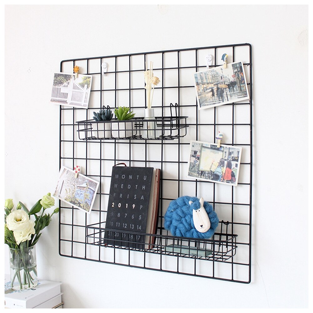 Infant Hanging Basket, Display Wall Mount Grid Panel Display Shelf Basket Storage Rack Photo Holder for Home Office