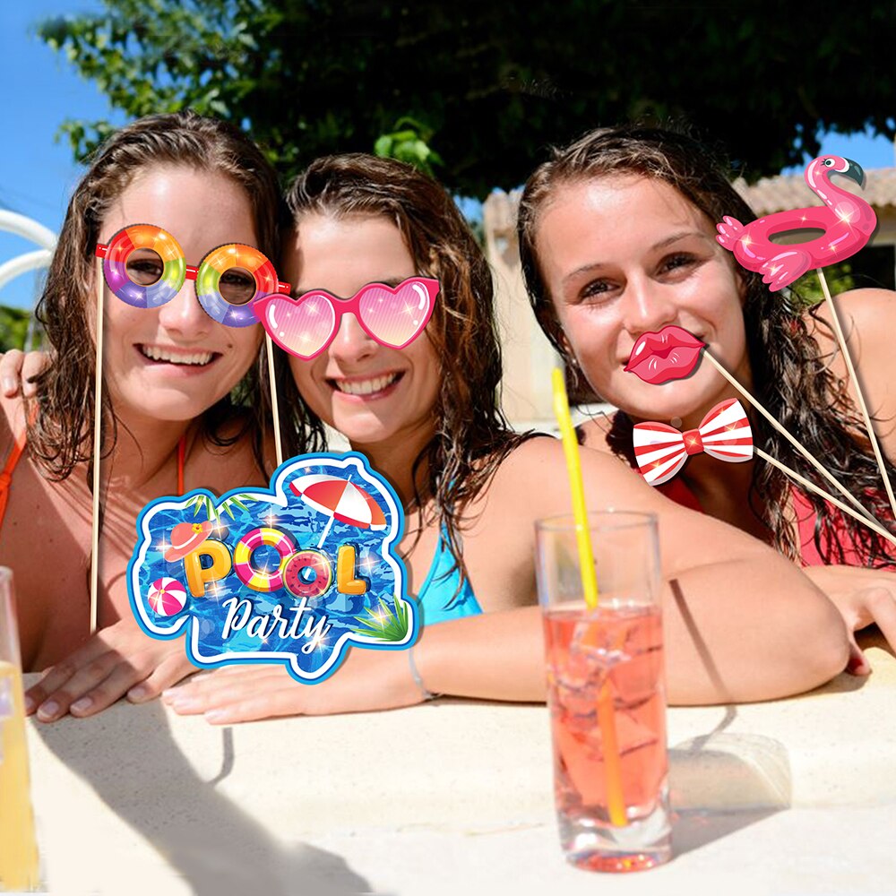 25Pcs Hawaii Summer Time Swimming Pool Fruit Happy Birthday Party Paper Photo Booth Props Kids Baby Shower Party Decorations
